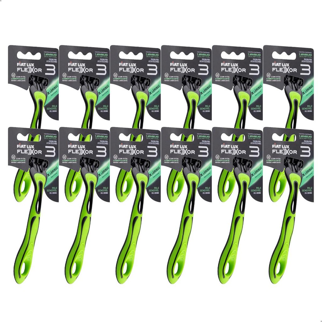 Kit Barbeador Descartável Com 3 Lâminas Com 12 Aparelhos de Barbear Fiat Lux Flexor