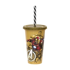Copo Homem de Ferro Avengers com Canudo 500 ml Plasútil