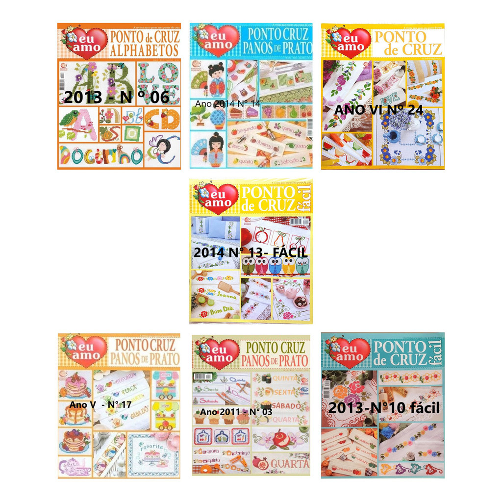 7 Revistas Eu Amo Ponto De Cruz Fofuras Panos de Prato Bord. Modernos