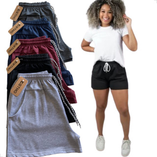 Short Feminino kit com 4 peças Moletinho Bolso E Amarra Moda em Oferta na Shopee