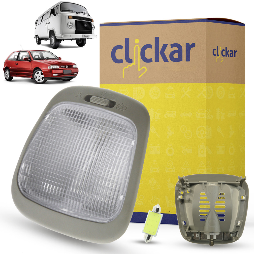 Lanterna Luz de Teto + LED S/ Temporizador Cinza VW Gol Parati Saveiro Bola G2 G3 G4 1996 a 2012 Kombi