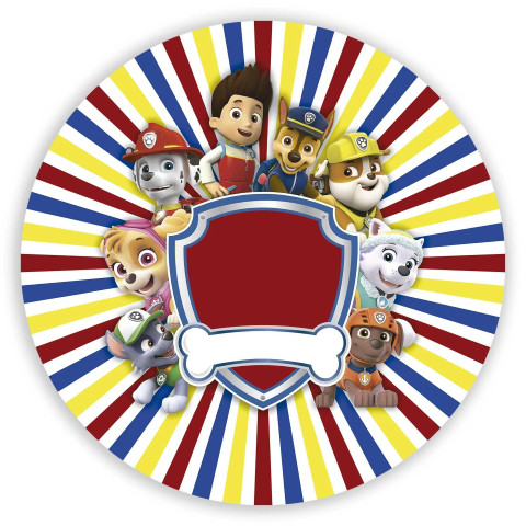 NOVO Painel Festa Infantil Redondo Patrulha Canina, Fundo Geométrico Amarelo Vermelho Azul e Branco + Arco, Suporte incluso. Fazemos personalizado com qualquer tema. Confeccionado em Lona fosca, impressão de alta resolução. cenário , p/ Decoração