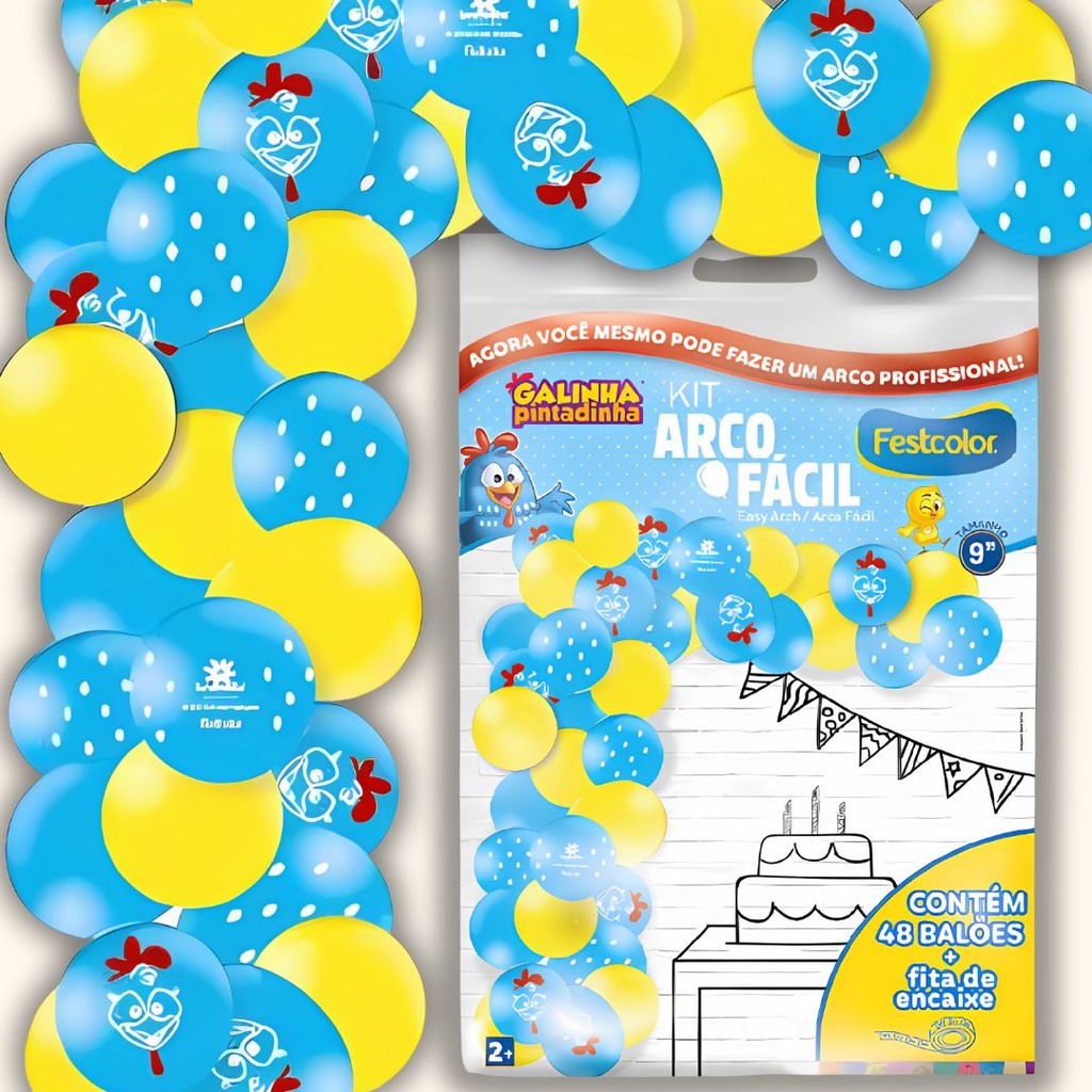 KIT ARCO FACIL DE BALOES GALINHA PINTADINHA n°9 50 UN + 1 FITA ARCO FESTCOLOR (CHOCO)