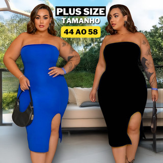 Vestido Plus Size Feminino Midi Ribana Tomara que Caia Tamanho 36 ao 58
