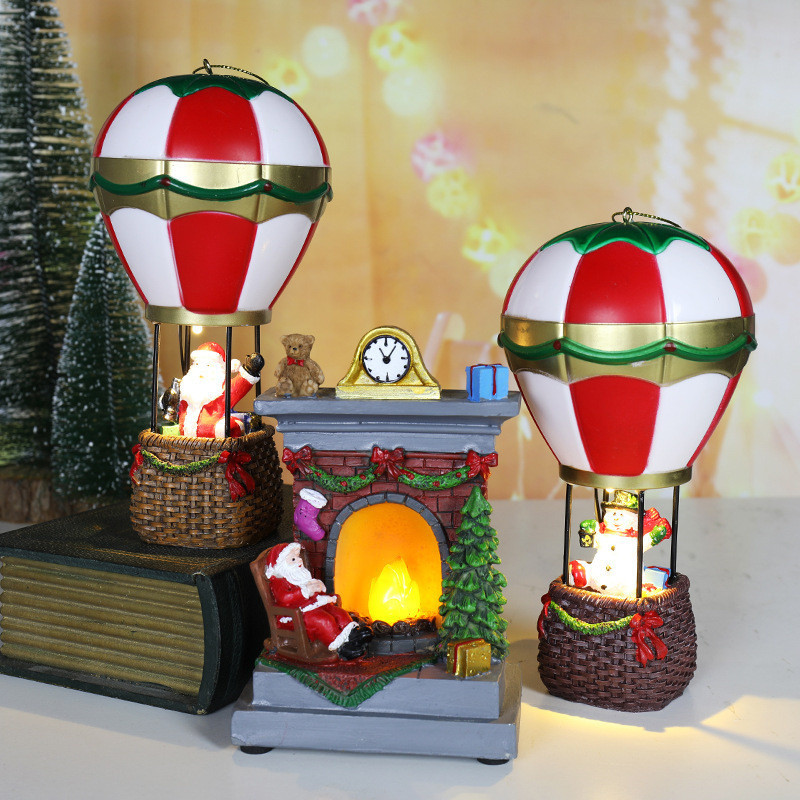 Iluminação LED ilumina temporada de férias conjunto de enfeites de resina-Papai Noel, boneco de neve, lareira e mais
