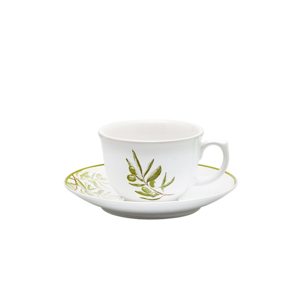 Xícara de Chá 240ml com Pires 15cm Flamingo Oliveiras Porcelana Oxford
