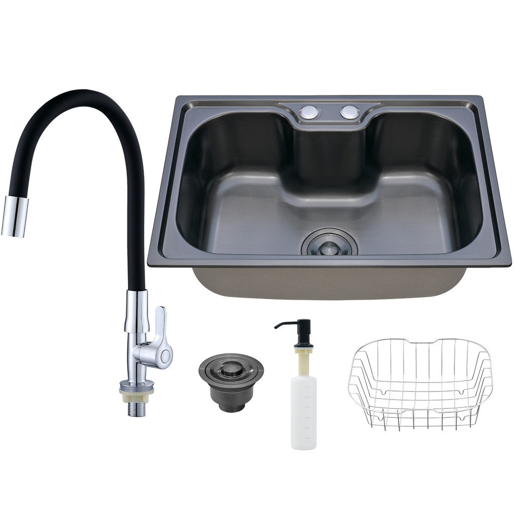 Kit Cuba Cozinha Gourmet Aço Inox C/ Torneira Silicone Preta em Oferta na Shopee