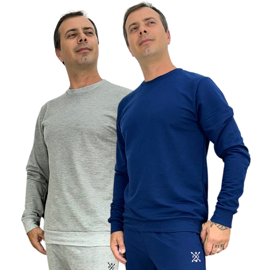 Kit 2 Blusas de Frio Gola Redonda Moletom Liso Básica Masculino Casaco