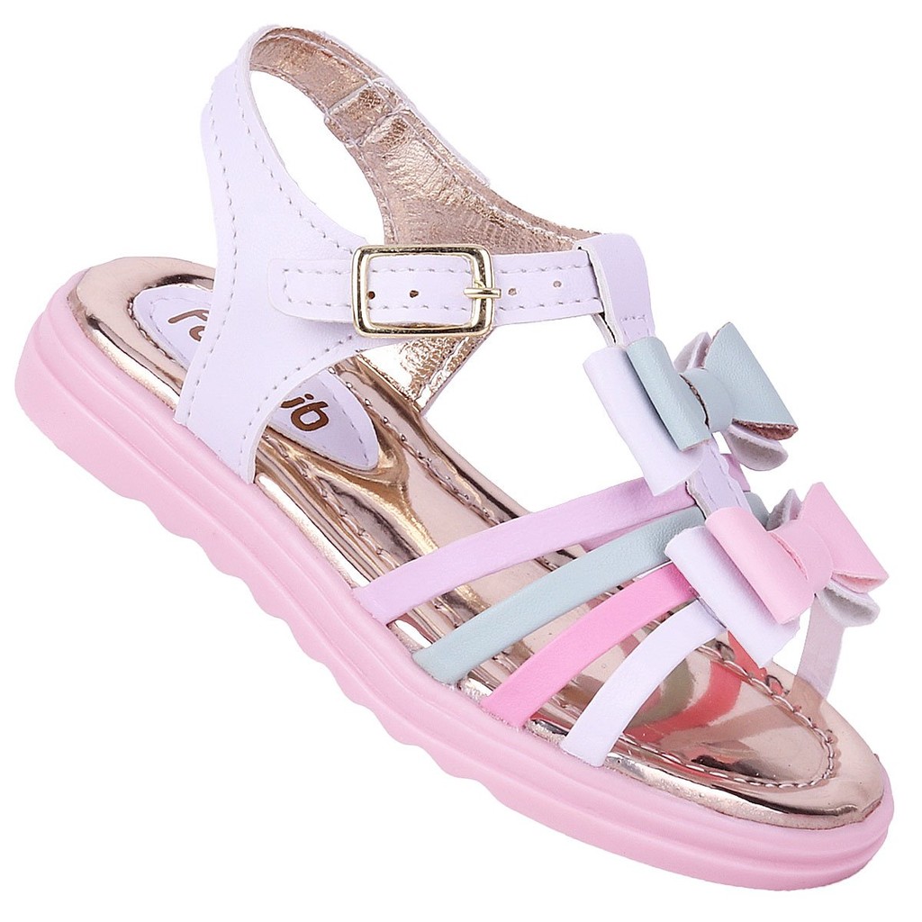 Sandália Infantil Feminina Fanclub Festas Rosa com Tiras Coloridas e 2 Laços em Oferta na Shopee