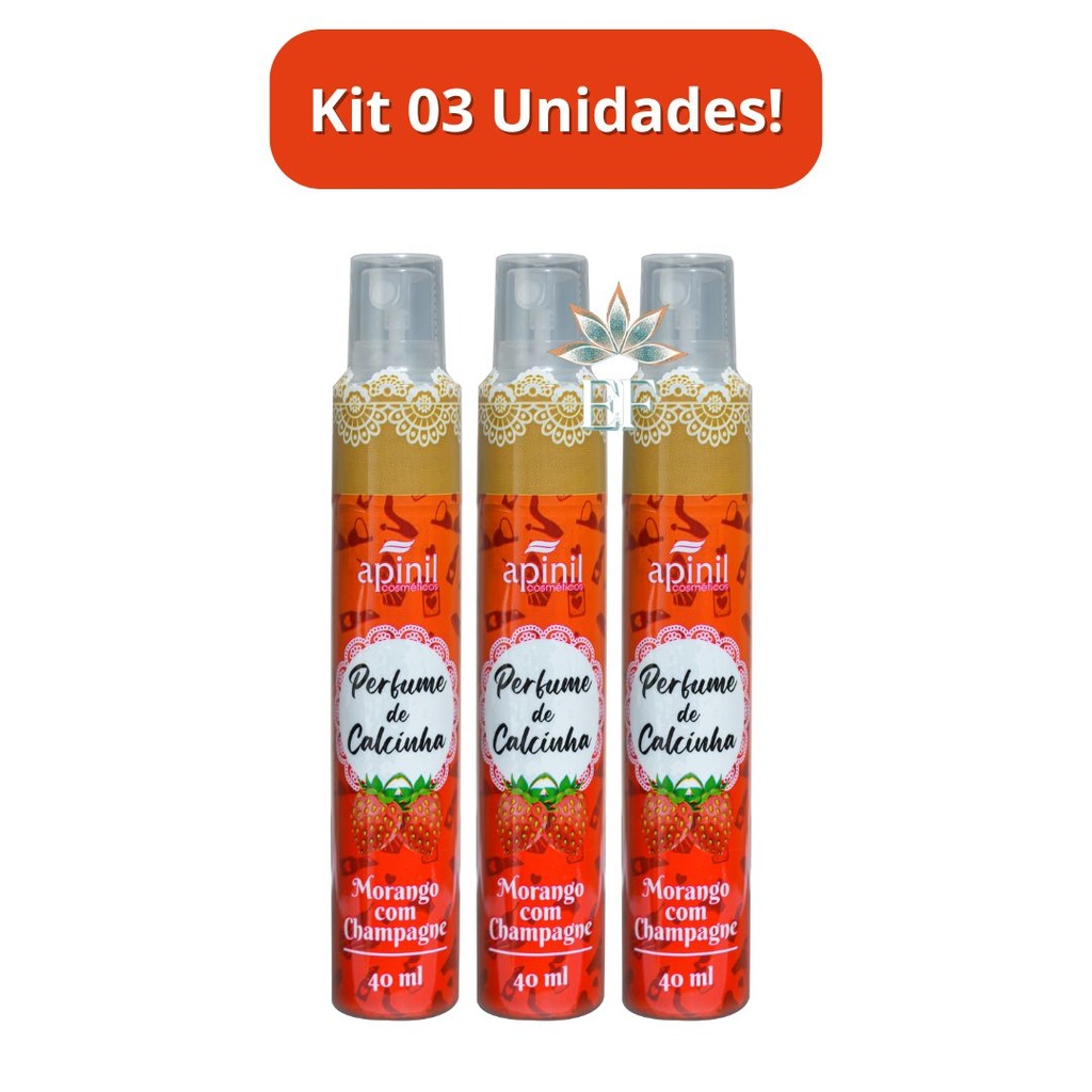 Kit Com 03 Unidades PERFUME DE CALCINHA MORANGO COM CHAMPAGNE 40mL Apinil em Oferta na Shopee