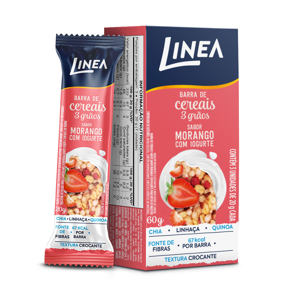 Detalhes do Kit 3 Caixas de Barra de Cereal 3 Grãos Integrais Linea Sabor Choconuts, Banana com Aveia e Morango com Iogurte 3 unidad