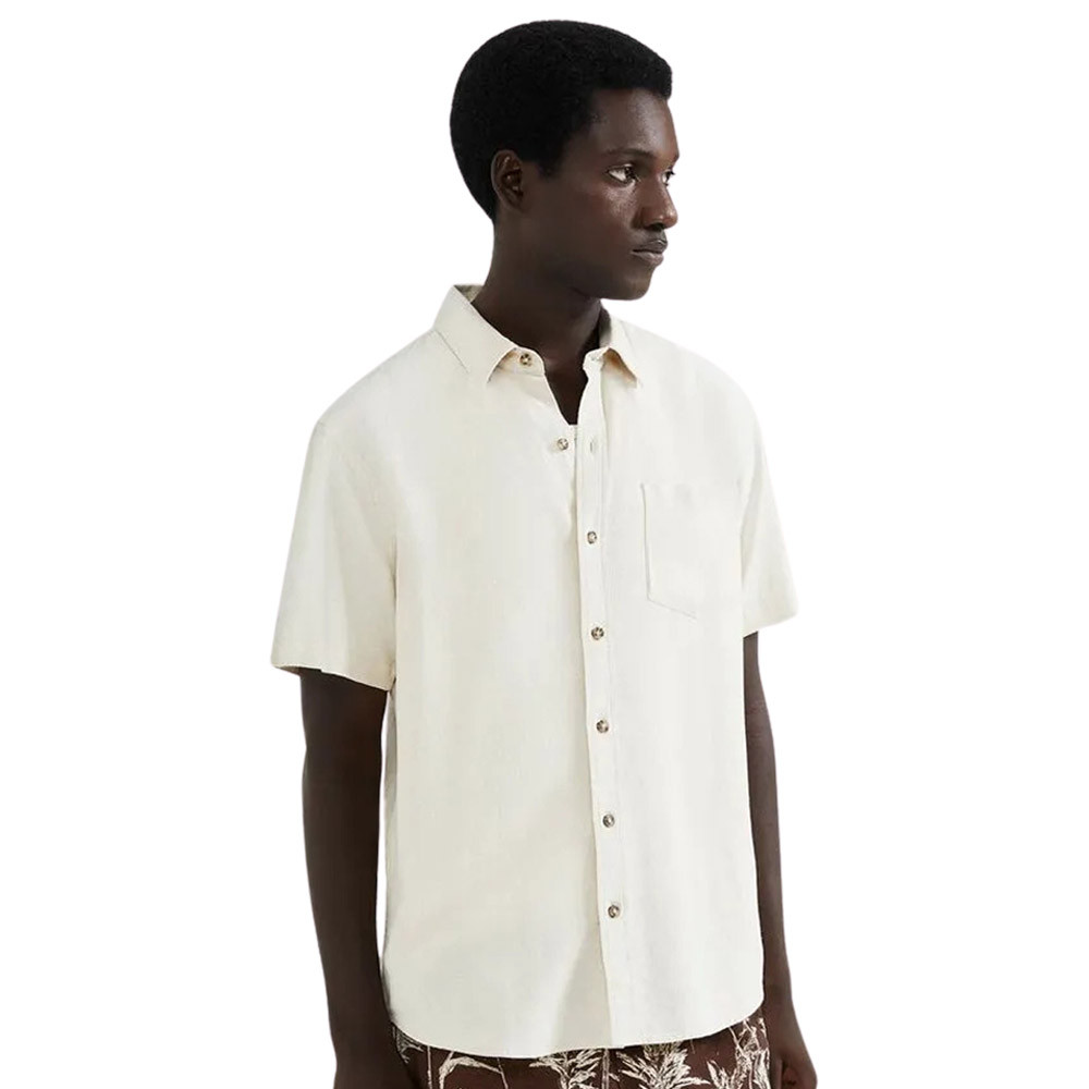 Camisa Hering Básica Masculina Manga Curta Slim Em Linho Bege