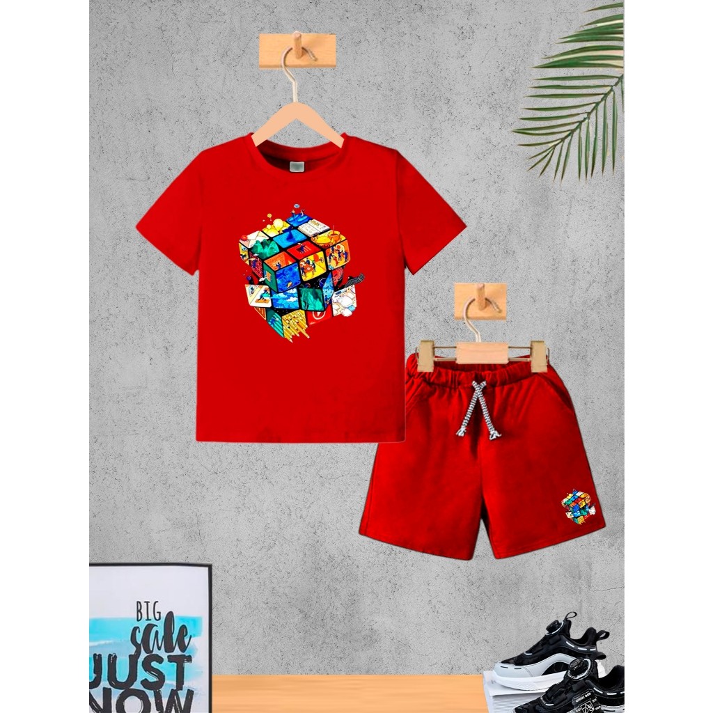 Conjunto Infantil Vermelho Game retro Menino Camiseta e Bermuda Roupa Criança Masculino Verão