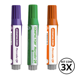 Kit com 3 Marcadores Para Quadro Branco - COMPACTOR COR:VIOLETA+VERDE+LARANJA em Oferta na Shopee