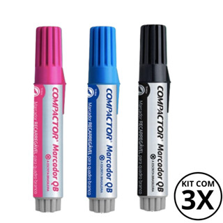 Kit com 3 Marcadores Para Quadro Branco - COMPACTOR COR:ROSA + AZUL +PRETO em Oferta na Shopee
