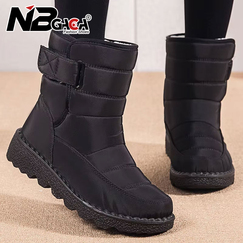 Botas De Neve Femininas De Cano Alto De Inverno À Prova D'água Couro Casual Leve Sapatos De Algodão Quente