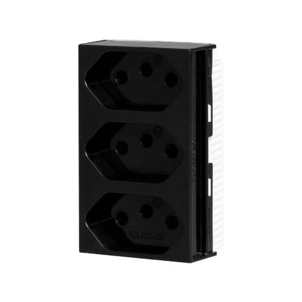 Módulo 3 Tomadas 3P 10A Preto - Linha Slim - Ilumi - SKU 23575