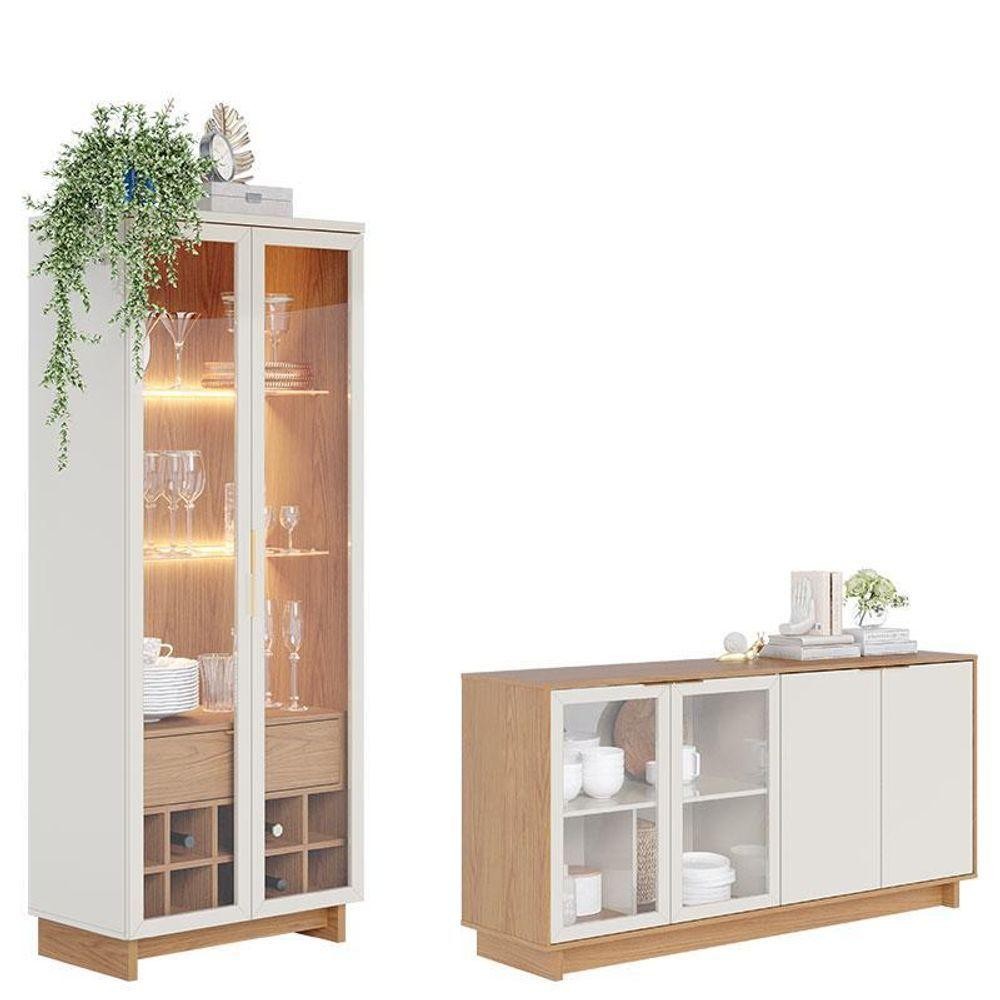 Cristaleira Guanabara Off White Freijó Com Aparador Para Sala Buffet Vitória Freijó Off White – Colibri em Oferta na Shopee