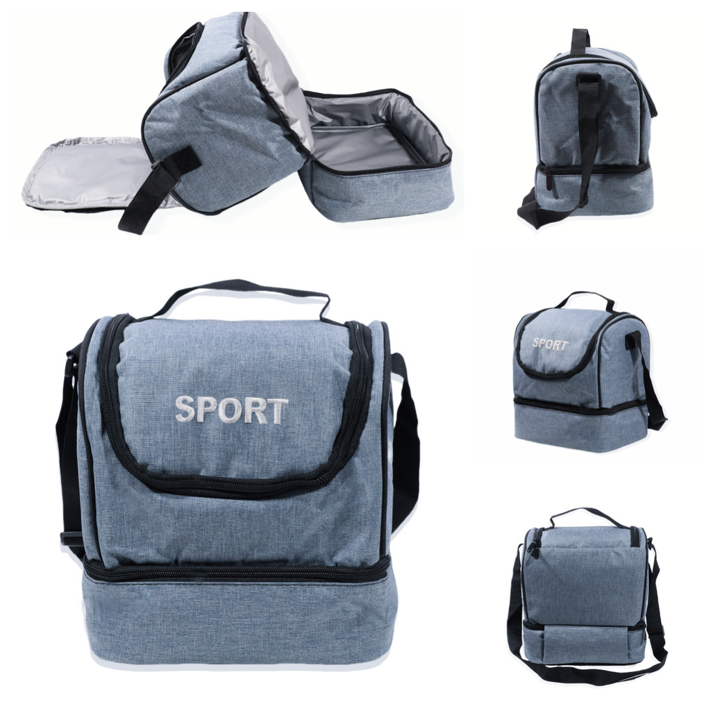 Bolsa Térmica Grande com Dois Andares Porta Marmita Fitness Com Alça De Mão e Ombro Transversal