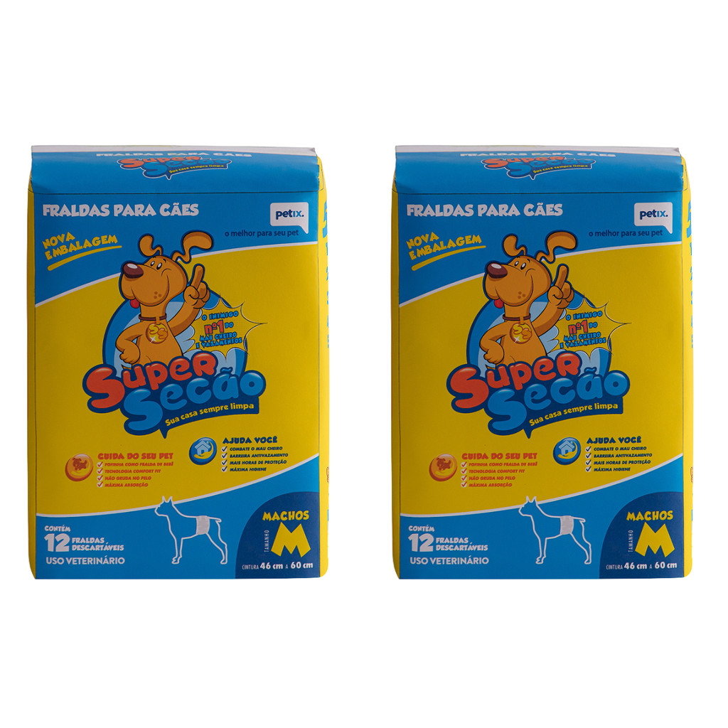 Kit 2 Fralda Descartável Super Secão Para Machos Petix 12 Unidade M