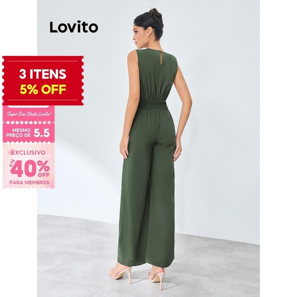 (Trendy) Lovito Macacão assimétrico elegante com gravata lisa na frente para mulheres LBL16116 - Women Clothes