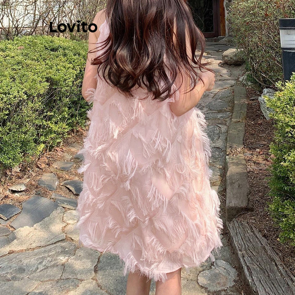 (Trendy) Lovito Vestido Casual Com Franjas Lisas Para Mulheres L106AD483 em Oferta na Shopee