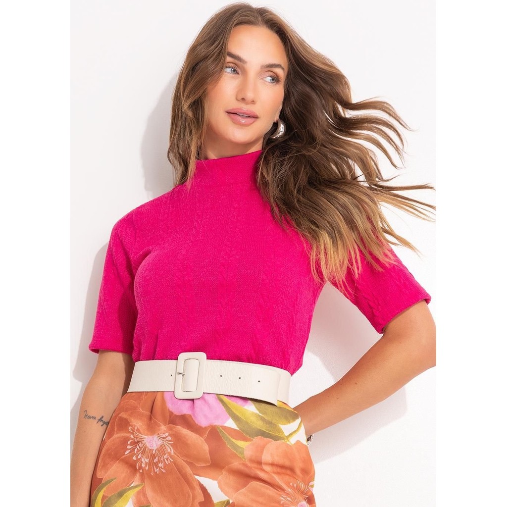 Blusa Malha Jacquard Rosa Quintess em Oferta na Shopee