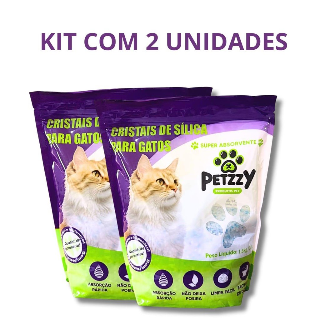 Kit Com 2 Areia Sanitaria Silica Premium Gato Petzzy 1.6kg em Oferta na Shopee