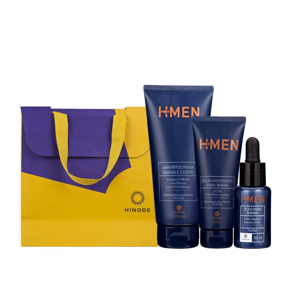 Kit Básico H-men Shampoo + Óleo para Barba + Balm Hidratante Hinode 200ml