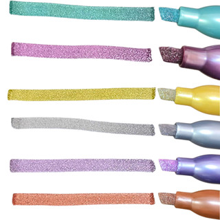 Kit 6 Marca Texto Glitter Brilhante Metálico Escolar Colorido Caneta Marcador Escolar em Oferta na Shopee