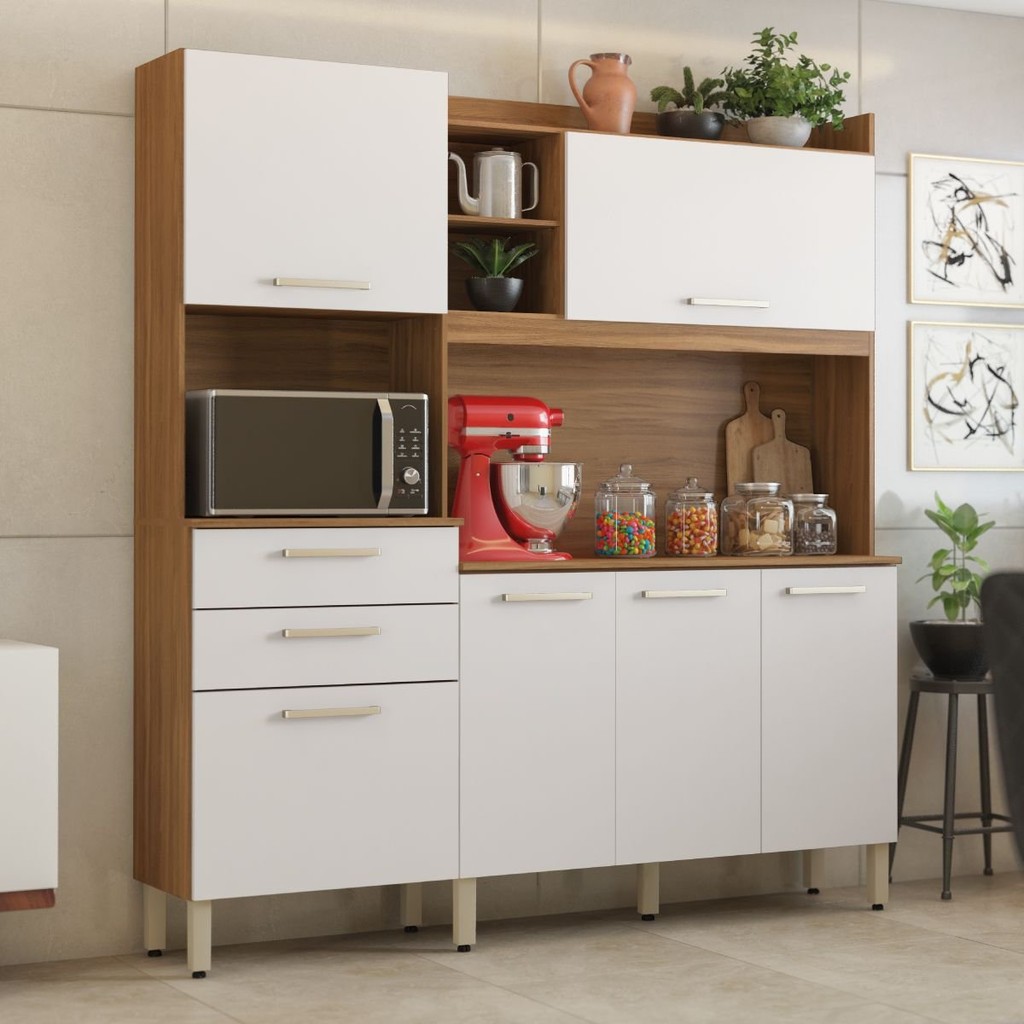 Armario De Cozinha 6 Portas 2 Gavetas Select  Amêndoa/Branco - Home & Living