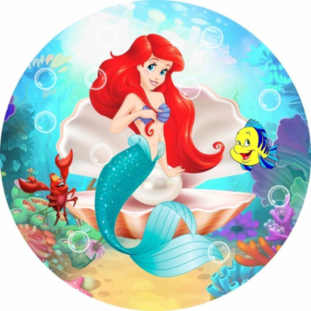 Capa Mini Painel Redondo 50x50 Veste Fácil Tema Sereia Ariel Decoração de Mesa em Oferta na Shopee