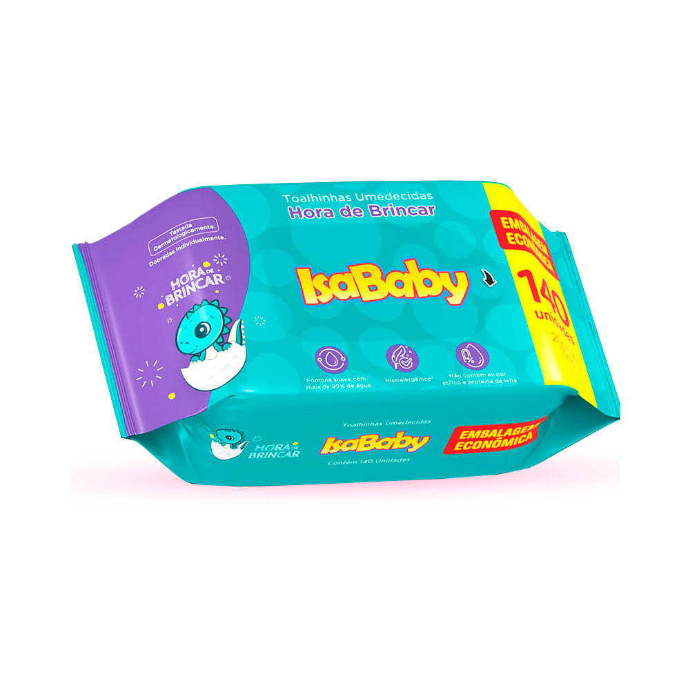Toalha Umedecida Isababy Hora de Brincar com 140 Unidades Embalagem Econômica - Mom & Baby
