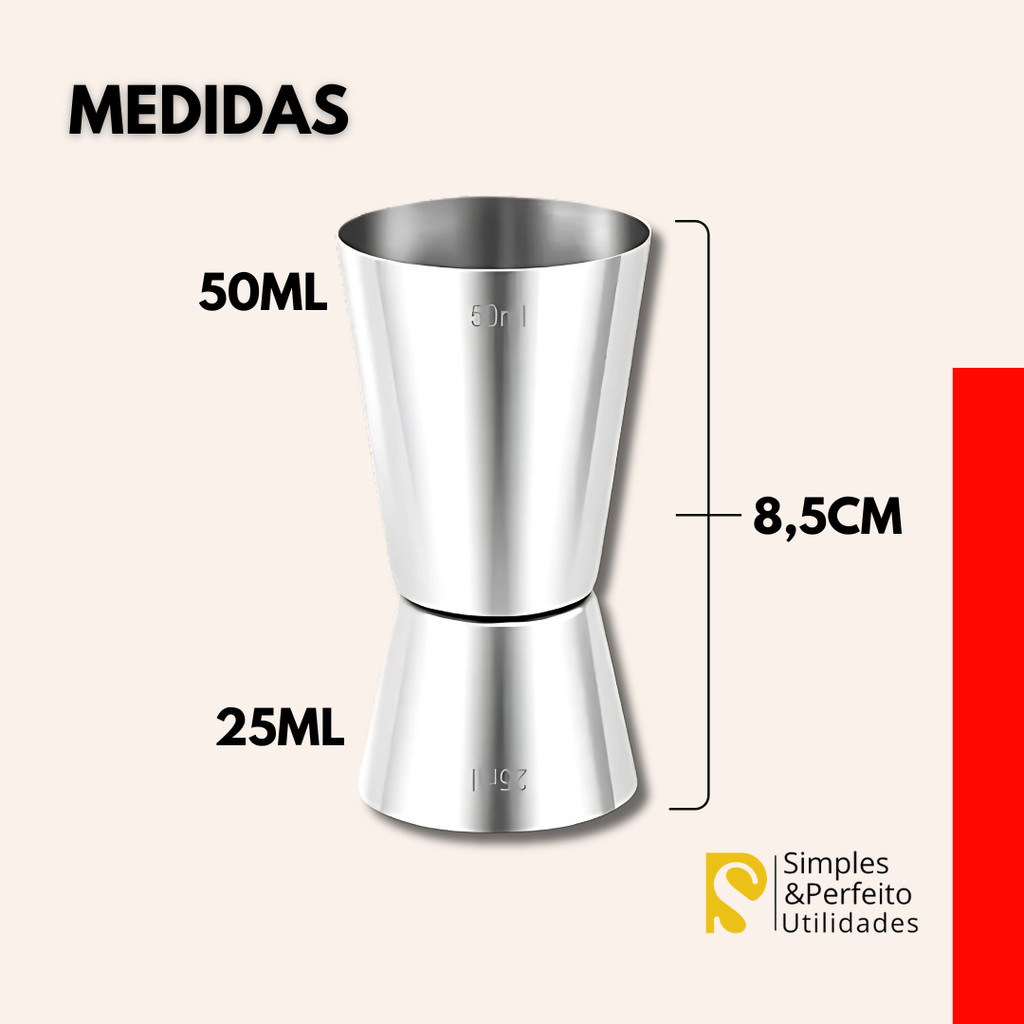 Dosador Duplo de Bebida c/2 Inox 25ml e 50ml Bar Drinks Bebidas Barman Caipirinha