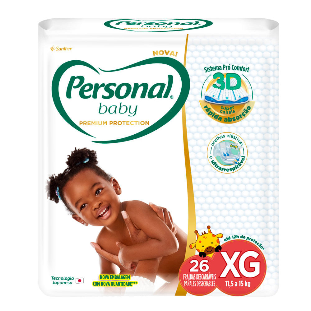 Fralda Personal Baby Premium Protection Tamanho XG com 26 Unidades - Mom & Baby