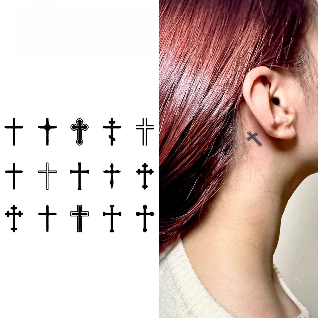 Tatuagem Temporária de Cruz, Dura Até 15 Dias, Nova Tecnologia, Adesivo Semi-Permanente Mágico à Prova d'Água, Tatuagem 