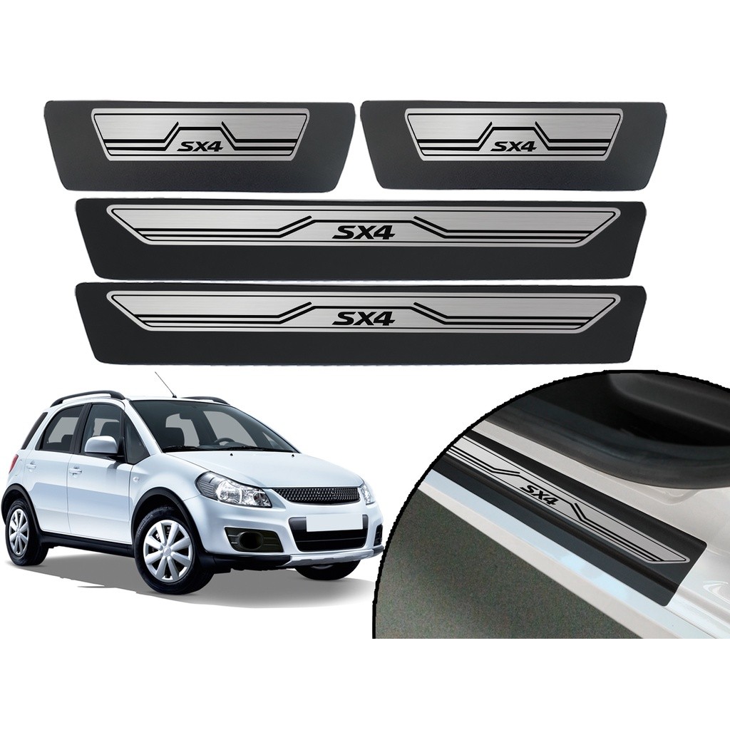 Jogo De Soleira Porta Adesiva Modelo Aço Escovado Suzuki SX4 2009 2010 2011 2012 2013 2014 2015