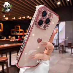 Luxo Chapeamento Amor Coração Silicone Caso Para iPhone 16 15 14 13 12 11 17 Pro Max Macio À Prova De Choque Capa