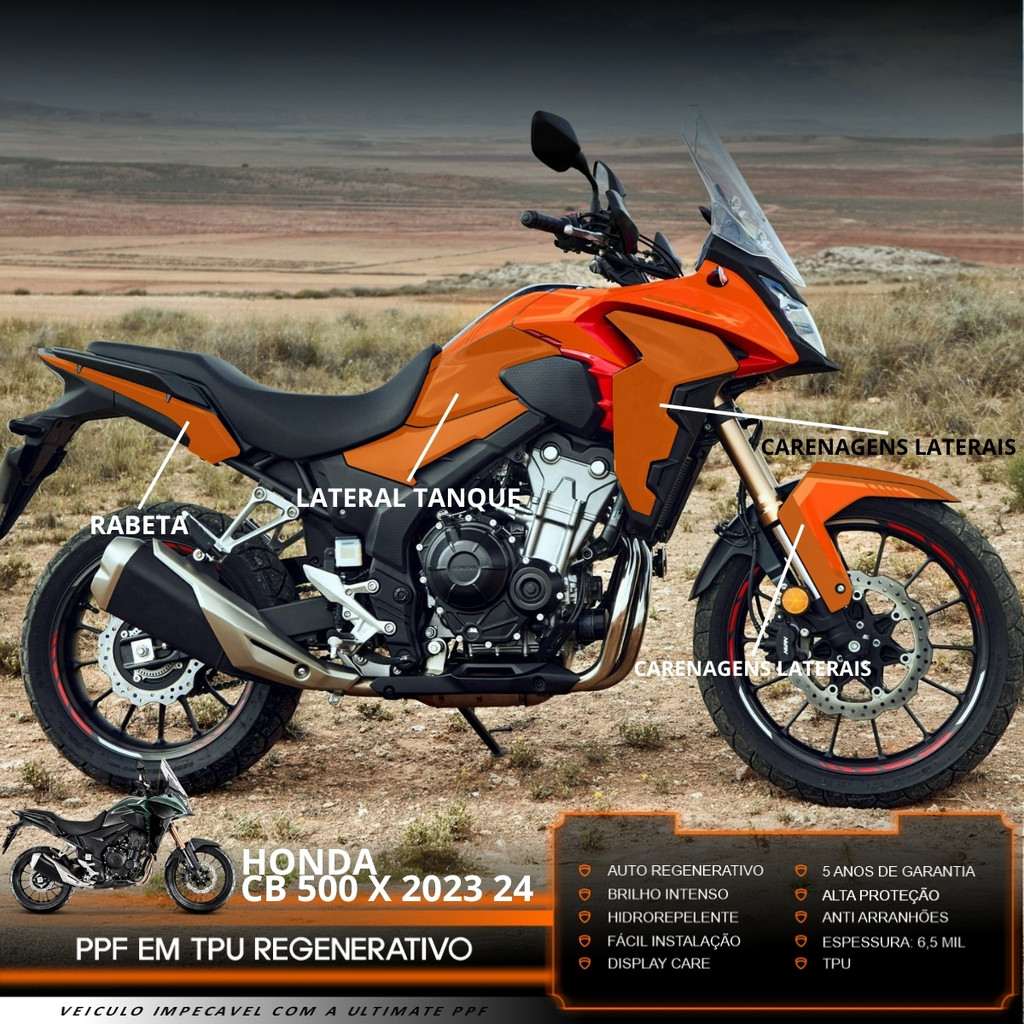 Película PPF Proteção Kit Full Moto Honda CB 500 X 2023 2024 Transparente TPU Anti Risco