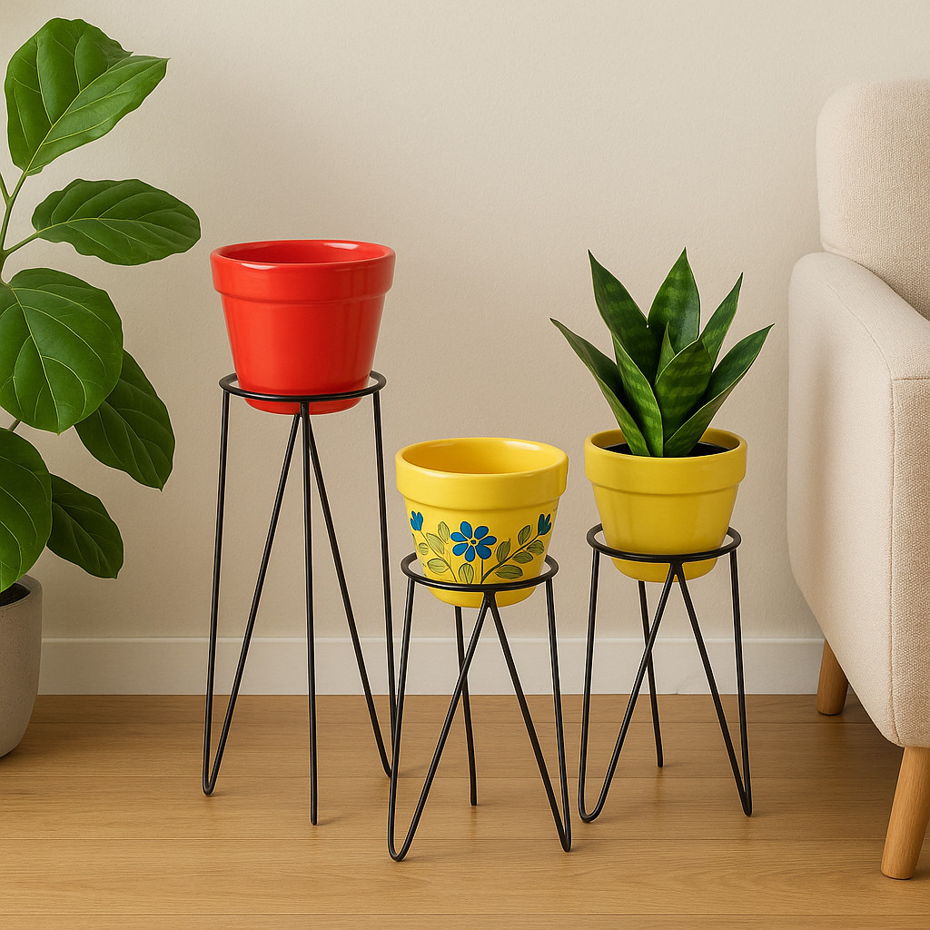 Kit 3 Suportes Para Vaso de Plantas | Decoração de Ambiente | Ferro Aramado em Oferta na Shopee