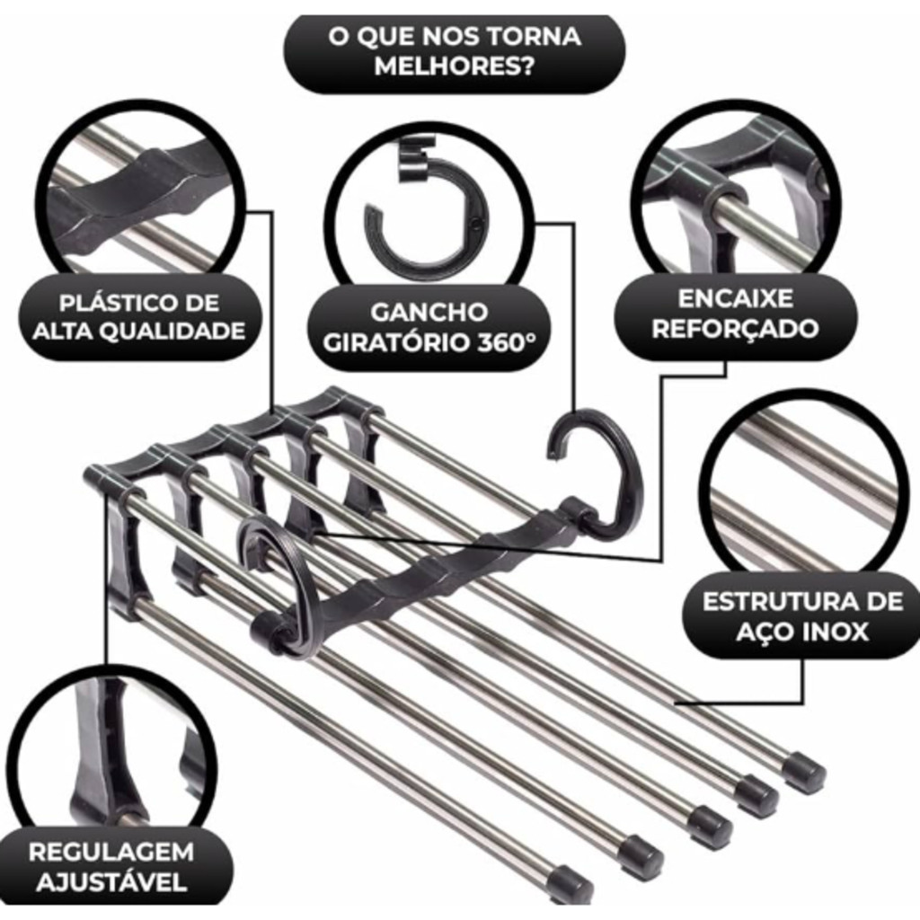 DAGUAN Cabide Para Calças Organizador Aço Inox Multifuncional Retrátil 5 em 1 · foto 2