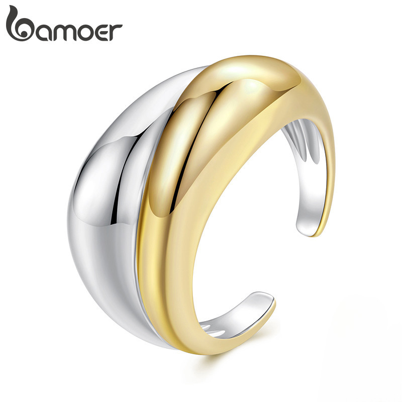 Anel Bamoer De Dois Tons Simples Ajustável Design Joias Presente Feminino em Oferta na Shopee