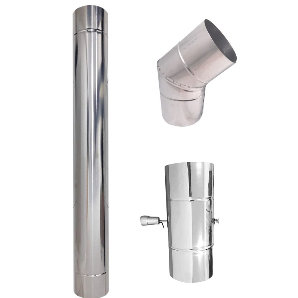 Kit Chaminé Duto 5 Inox Registro Damper Curva 45 - Lareiras