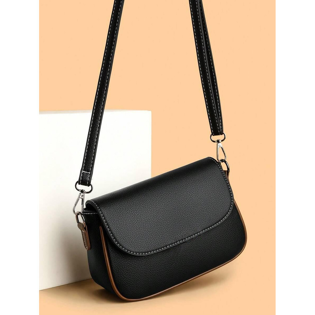 Bolsa Feminina Baguete Preta Com Alça Transversal Regulável Casual Elegante Com Fechamento Magnético Mistermah