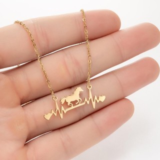 Colares De Aço Inoxidável Bonito Cardiograma Cavalo Corrente Pingente Colar Moda Charme Para Mulheres Jóias Festa