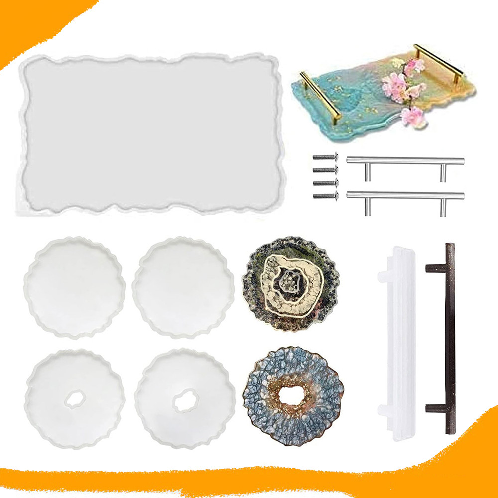 5 peças moldes de bandeja de resina de silicone, molde de resina para fazer pratos de joias, porta-copos de chá em Oferta na Shopee