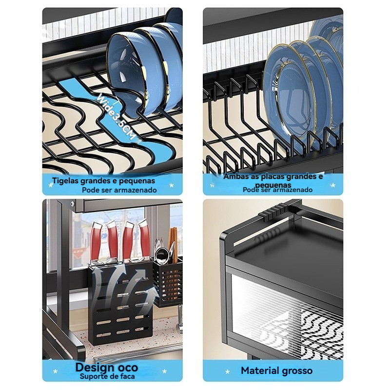 Prateleira para pia de cozinha armazenamento de pratos pia multifuncional escorredor à prova de poeira