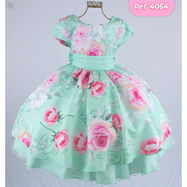 Vestido de Festa Infantil Floral Jardim Encantado Verde D4064
