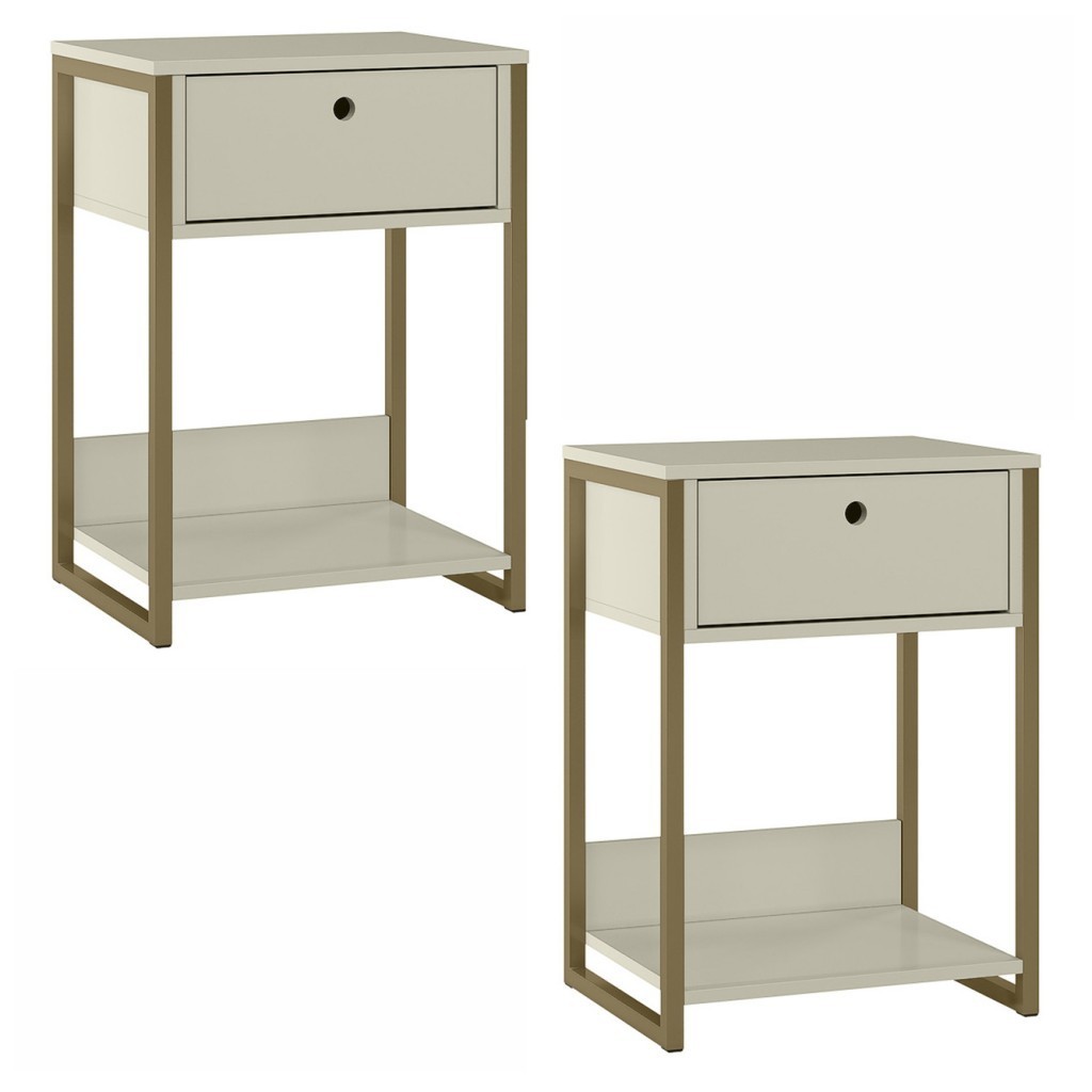 Kit Mesa de Cabeceira Industrial Gaveta Off White - Olivar Móveis em Oferta na Shopee