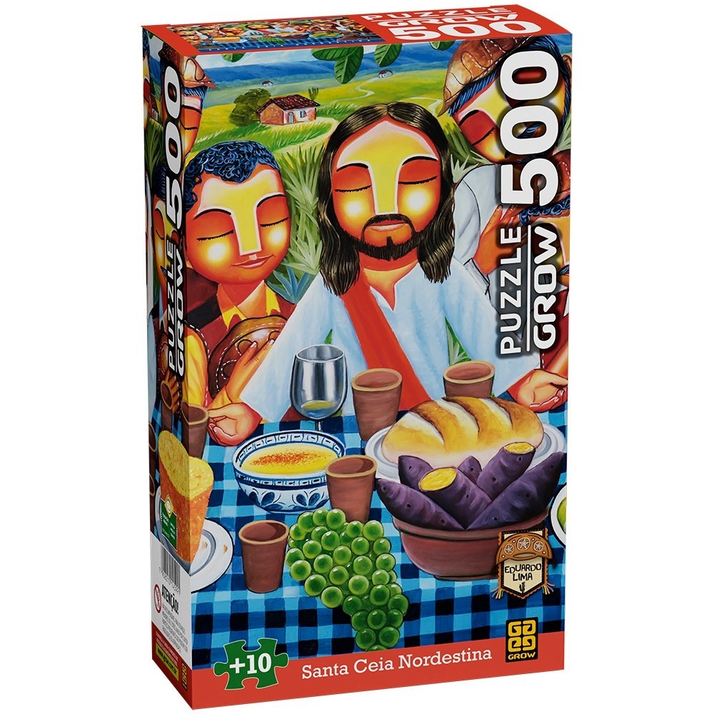 QUEBRA CABEÇA SANTA CEIA NORDESTINA EDUARDO LIMA 500 PEÇAS GROW ARTISTA PUZZLE QUADRO JOGO DIDÁTICO - Mom & Baby